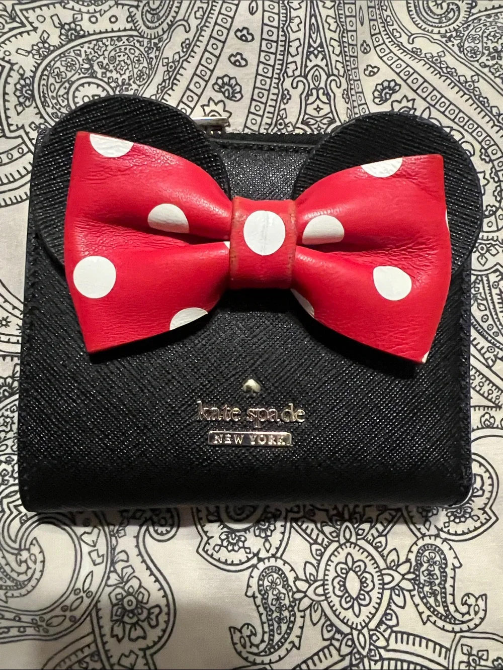 kate spade Black Wallet with Red Polka Dot Bow